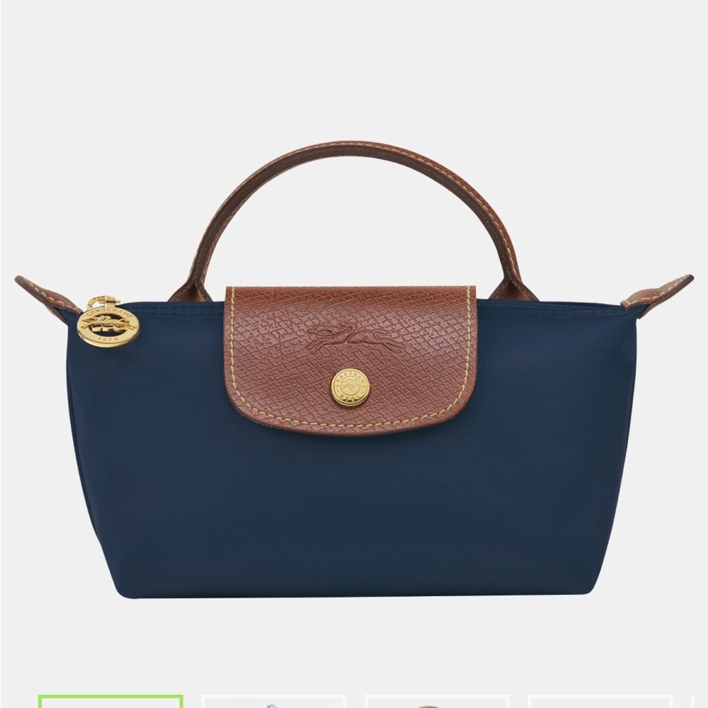 Longchamp mini le pliage Elegant Navy Tan Women's Bag purse tote crossbody - Picture 3 of 6